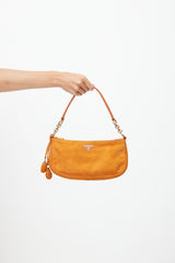 Prada Orange Suede Lock Flap Chain Shoulder Bag at 1stDibs  orange suede  bag, prada authenticity card, orange suede handbag