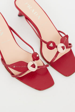 Prada Vintage Red Leather Flower Heeled Sandal