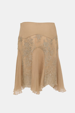 Prada Vintage Silk Lace Panel Skirt