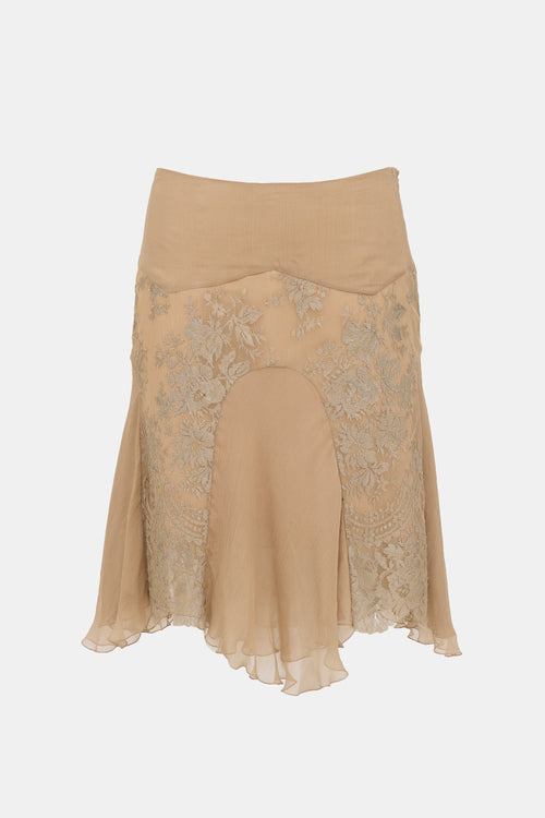 Prada Vintage Silk Lace Panel Skirt