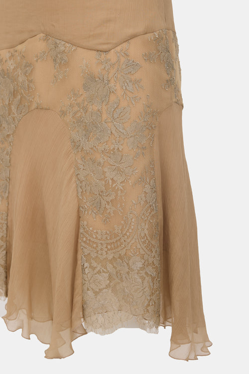 Prada Vintage Silk Lace Panel Skirt