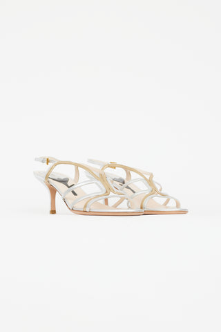 Prada Vintage Silver & Gold Leather Slingback Heel