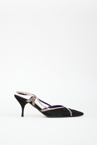 Prada Vintage Black Suede & Leather Slingback Heel