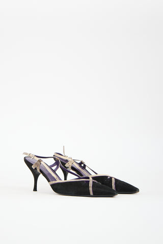 Prada Vintage Black Suede & Leather Slingback Heel
