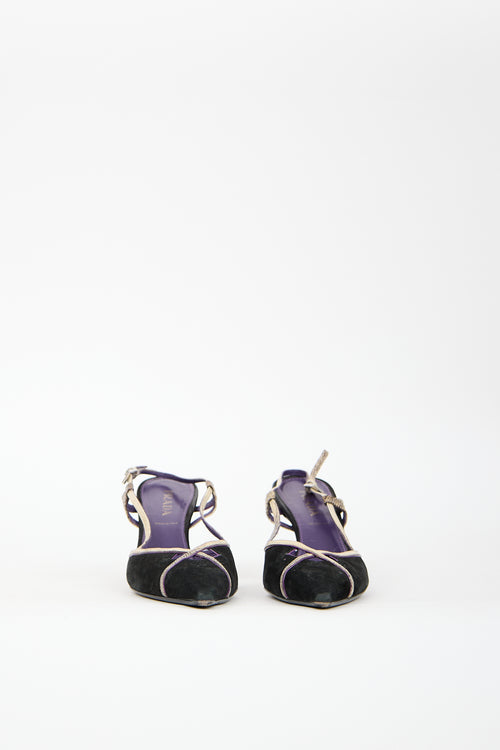 Prada Vintage Black Suede & Leather Slingback Heel
