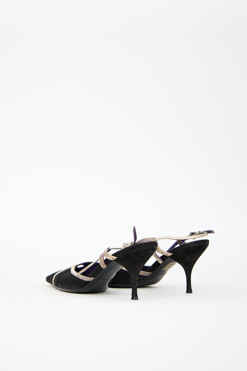 Prada Vintage Black Suede & Leather Slingback Heel