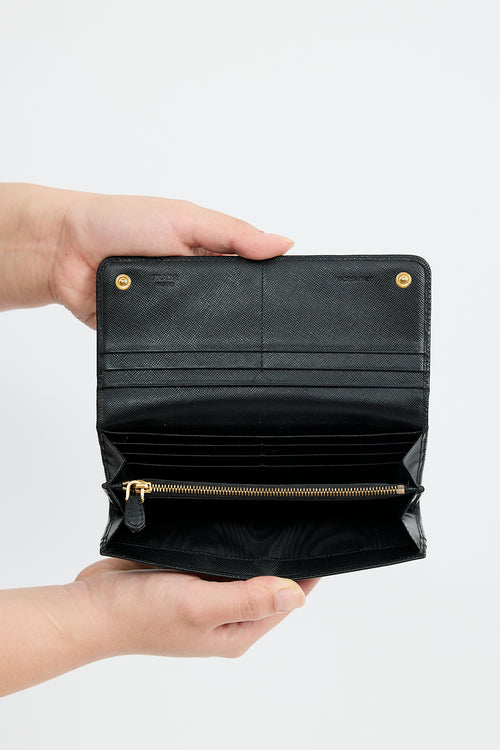 Prada Black Saffiano Leather Long Wallet