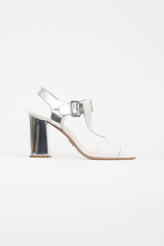 Prada White & Silver Leather Sandal