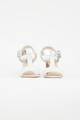 Prada White & Silver Leather Sandal
