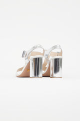 Prada White & Silver Leather Sandal