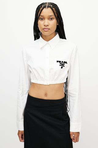 Prada White & Black Cropped Logo Shirt