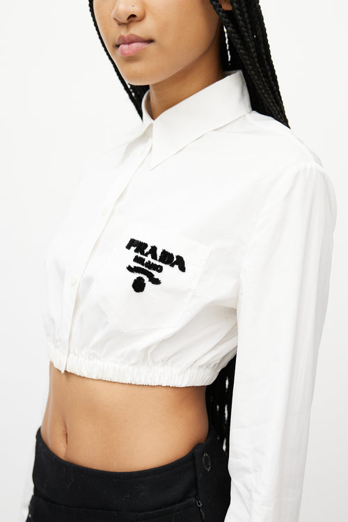 Prada White & Black Cropped Logo Shirt