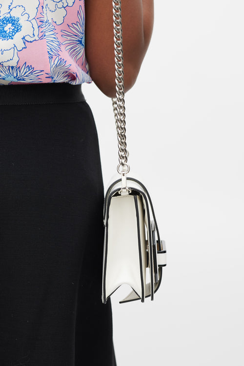 Prada White & Black Leather City Calf Ribbon Plex Bag
