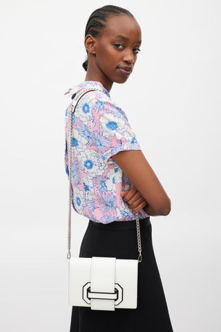 Prada White & Black Leather City Calf Ribbon Plex Bag