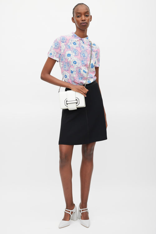 Prada White & Black Leather City Calf Ribbon Plex Bag