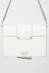 Prada White & Black Leather City Calf Ribbon Plex Bag