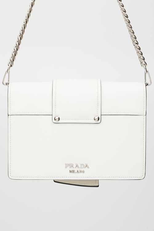 Prada White & Black Leather City Calf Ribbon Plex Bag