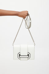 Prada White & Black Leather City Calf Ribbon Plex Bag
