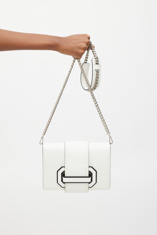 Prada White & Black Leather City Calf Ribbon Plex Bag
