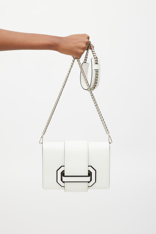 Prada White & Black Leather City Calf Ribbon Plex Bag