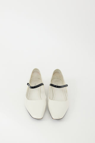 Prada White & Black Leather Mary Jane Flat