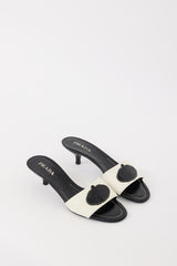 Prada White & Black Nylon & Leather Savoia Logo Mule