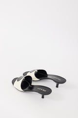 Prada White & Black Nylon & Leather Savoia Logo Mule