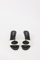 Prada White & Black Nylon & Leather Savoia Logo Mule
