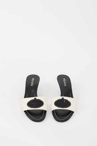 Prada White & Black Nylon & Leather Savoia Logo Mule
