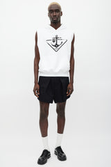 Prada White & Black Sleeveless Anchor Logo Hoodie