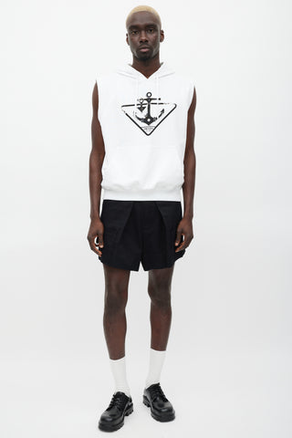 Prada White & Black Sleeveless Anchor Logo Hoodie