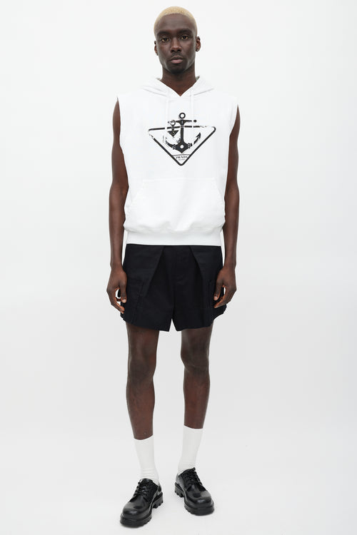 Prada White & Black Sleeveless Anchor Logo Hoodie