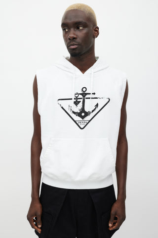 Prada White & Black Sleeveless Anchor Logo Hoodie