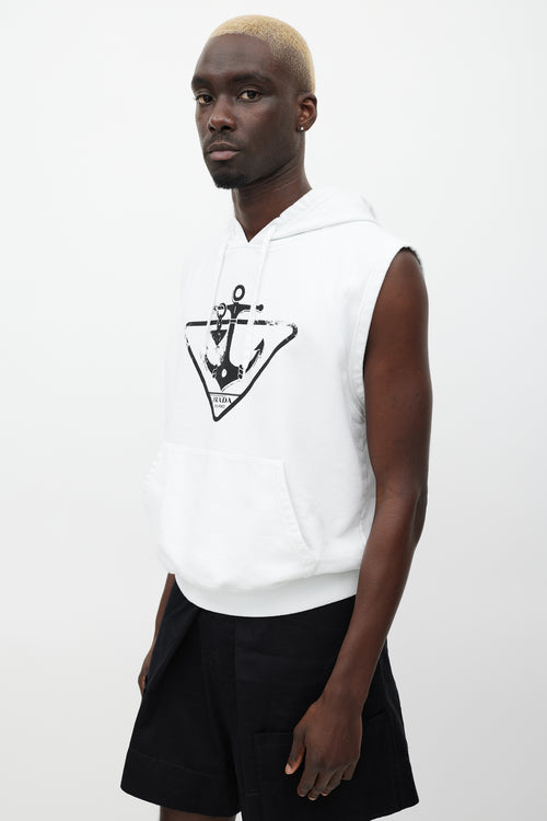 Prada White & Black Sleeveless Anchor Logo Hoodie