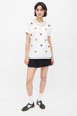 Prada White & Brown Beaded T-Shirt