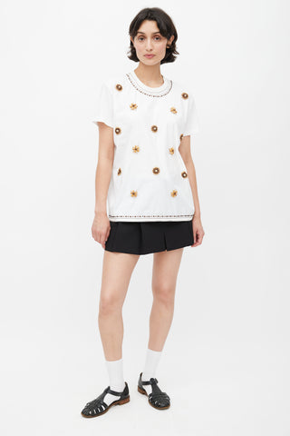 Prada White & Brown Beaded T-Shirt