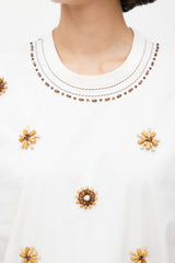 Prada White & Brown Beaded T-Shirt