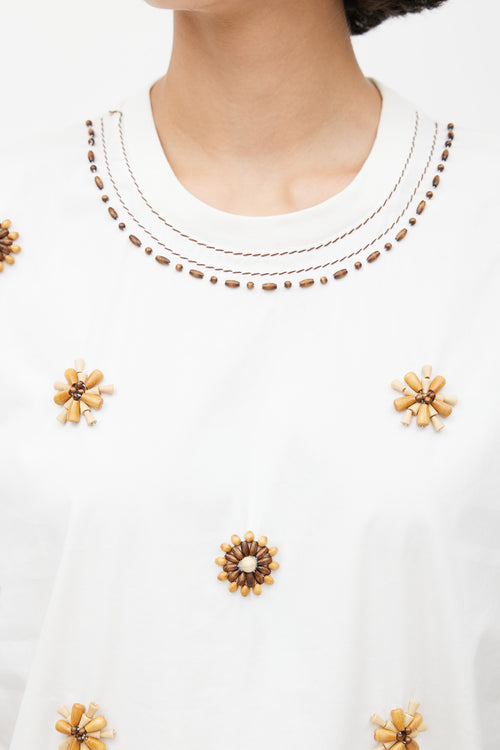 Prada White & Brown Beaded T-Shirt