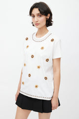 Prada White & Brown Beaded T-Shirt