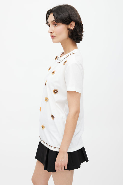 Prada White & Brown Beaded T-Shirt