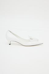 Prada White Floral Applique Leather Heel