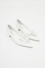 Prada White Floral Applique Leather Heel