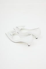 Prada White Floral Applique Leather Heel