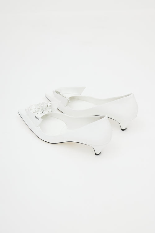 Prada White Floral Applique Leather Heel