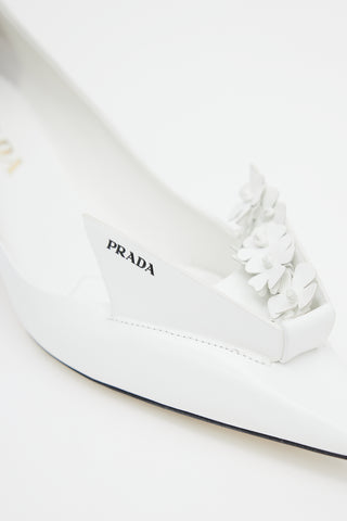 Prada White Floral Applique Leather Heel
