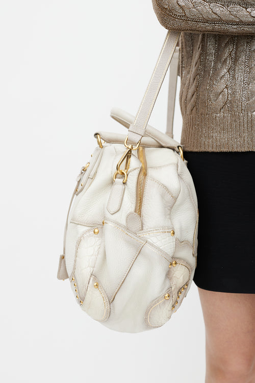 Prada White & Gold Patchwork Leather Bag