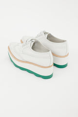 Prada White & Green Leather Platform Brogue