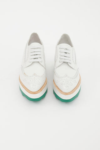 Prada White & Green Leather Platform Brogue
