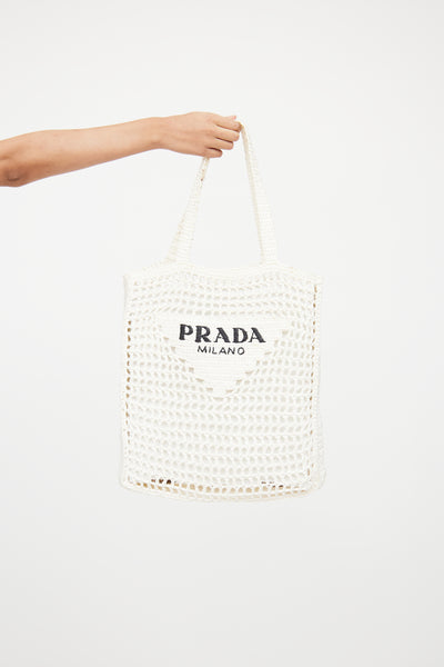 Prada // White Raffia Crochet Logo Tote Bag – VSP Consignment