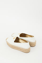 Prada White Leather Peep Toe Platform Espadrille